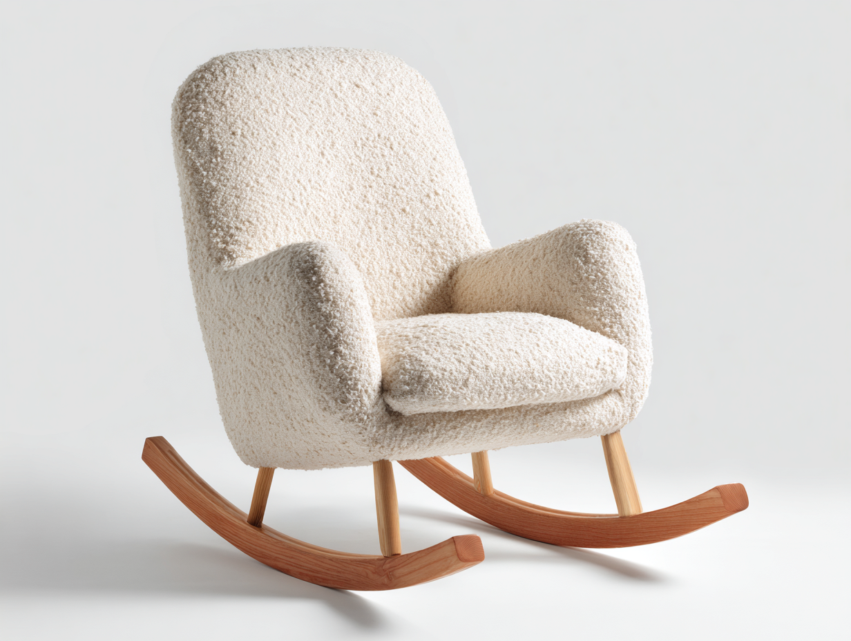 Mecedora tapizada de tela 82x88x102cm - Beige-Madera natural - Diseño moderno-Sofauppad