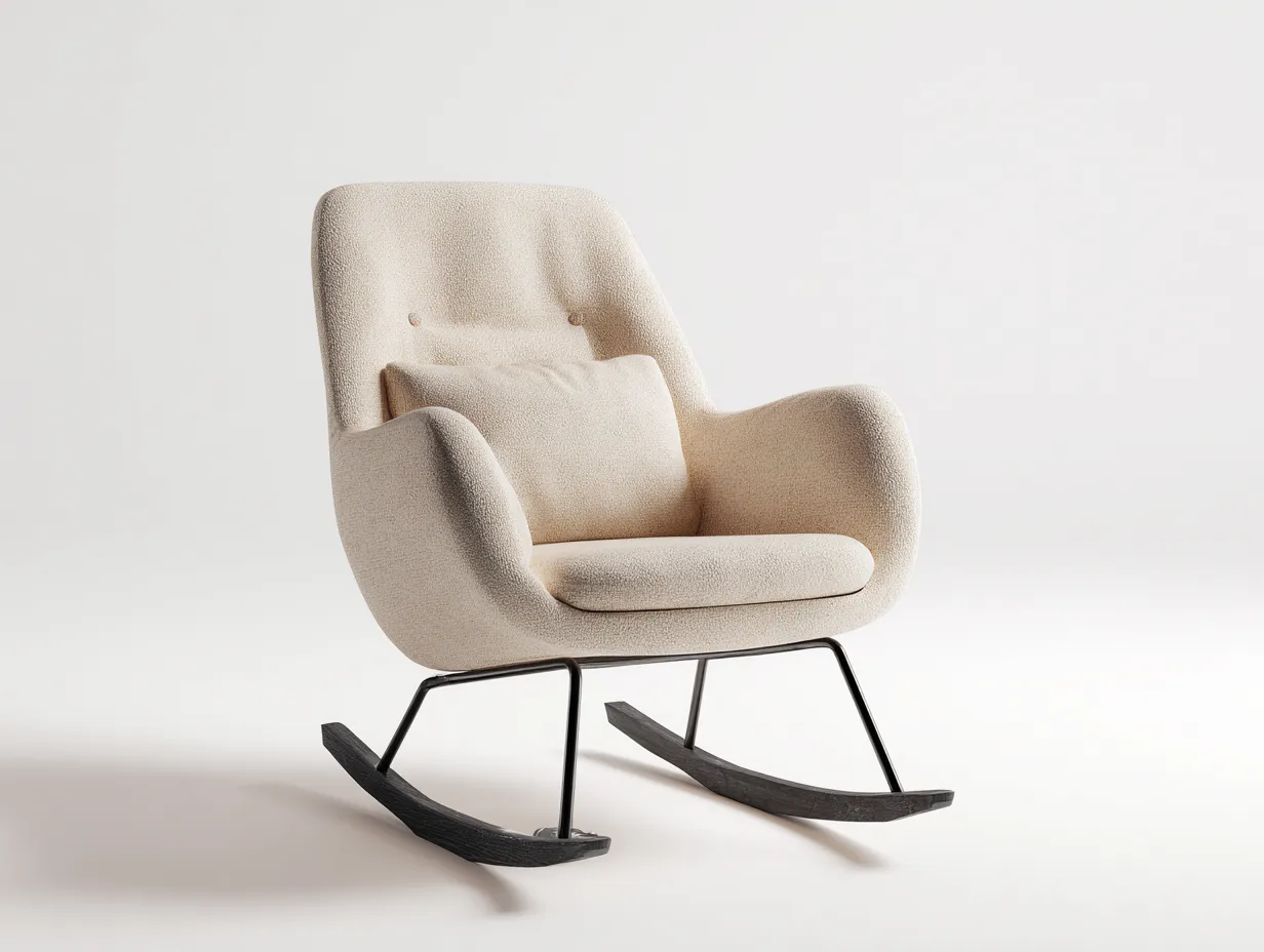 Mecedora tapizada de tela 80x85x100cm - Beige-Negro - Diseño moderno-Sofauppad