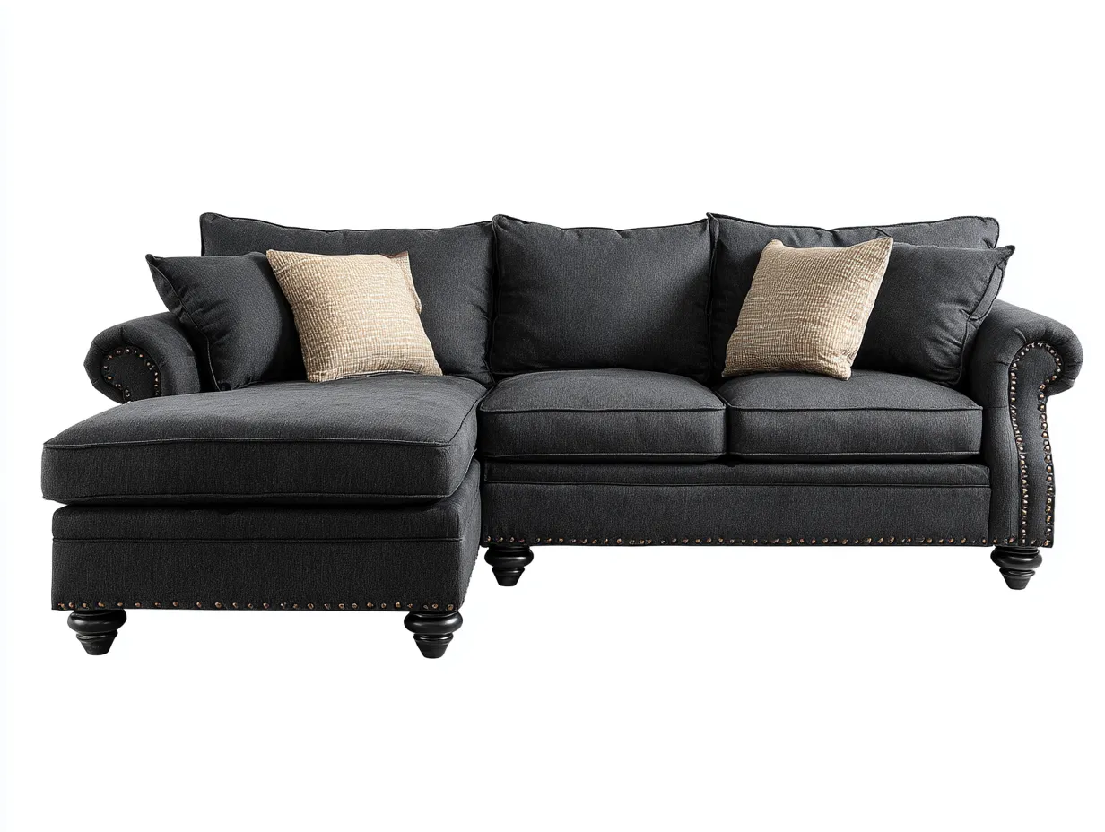 Sofás rinconeros tapizado tela 260x170x85cm gris oscuro para salón - diseño clásico-Sofauppad