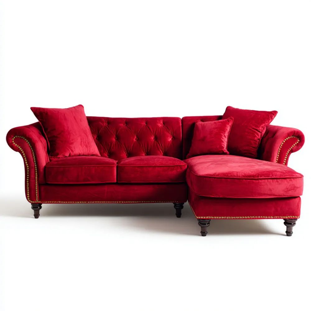 Canapé d'angle en velours 250x150x85 cm – Rouge – Design classique-calmestino