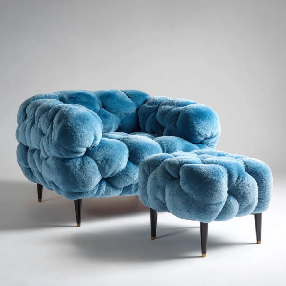 Fauteuil de détente 85x80x75 cm en Tissu - Bleu - Design Contemporain-calmestino