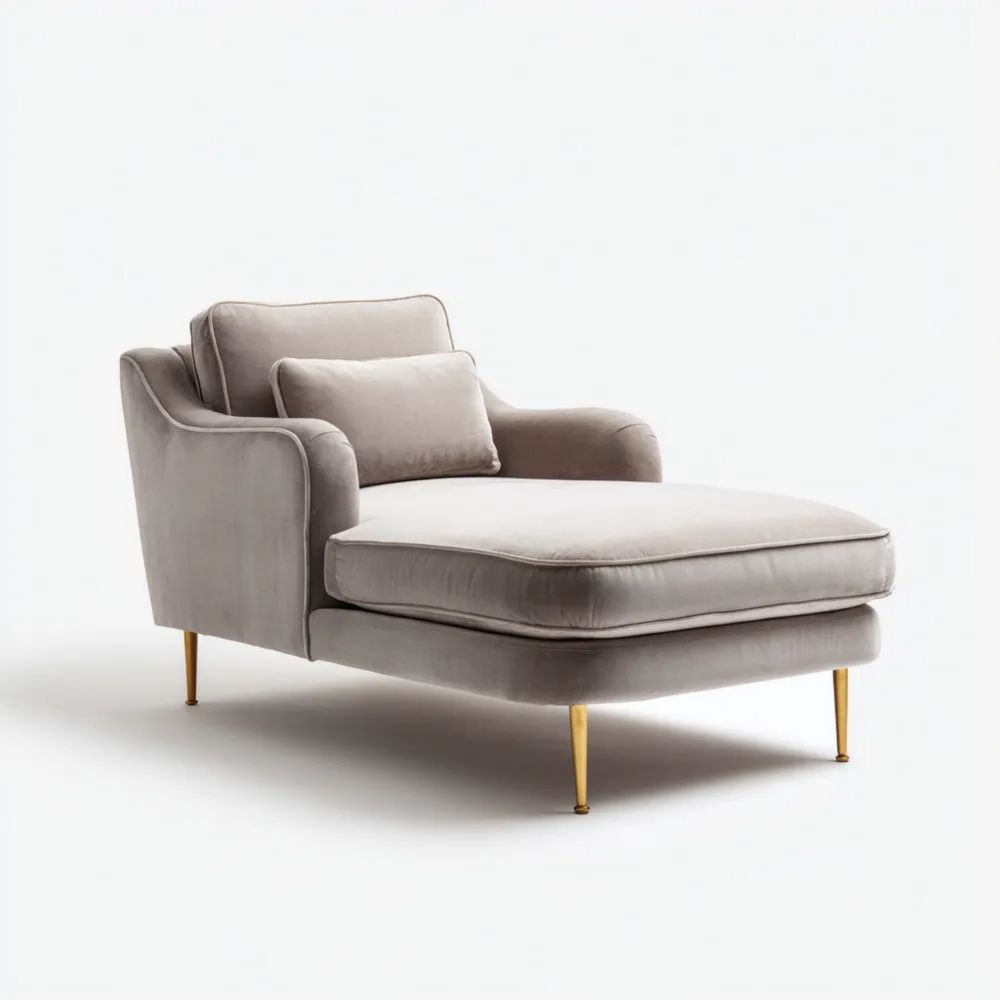 Chaise longue en velours 160x70x85 cm – Gris clair – Design moderne-calmestino