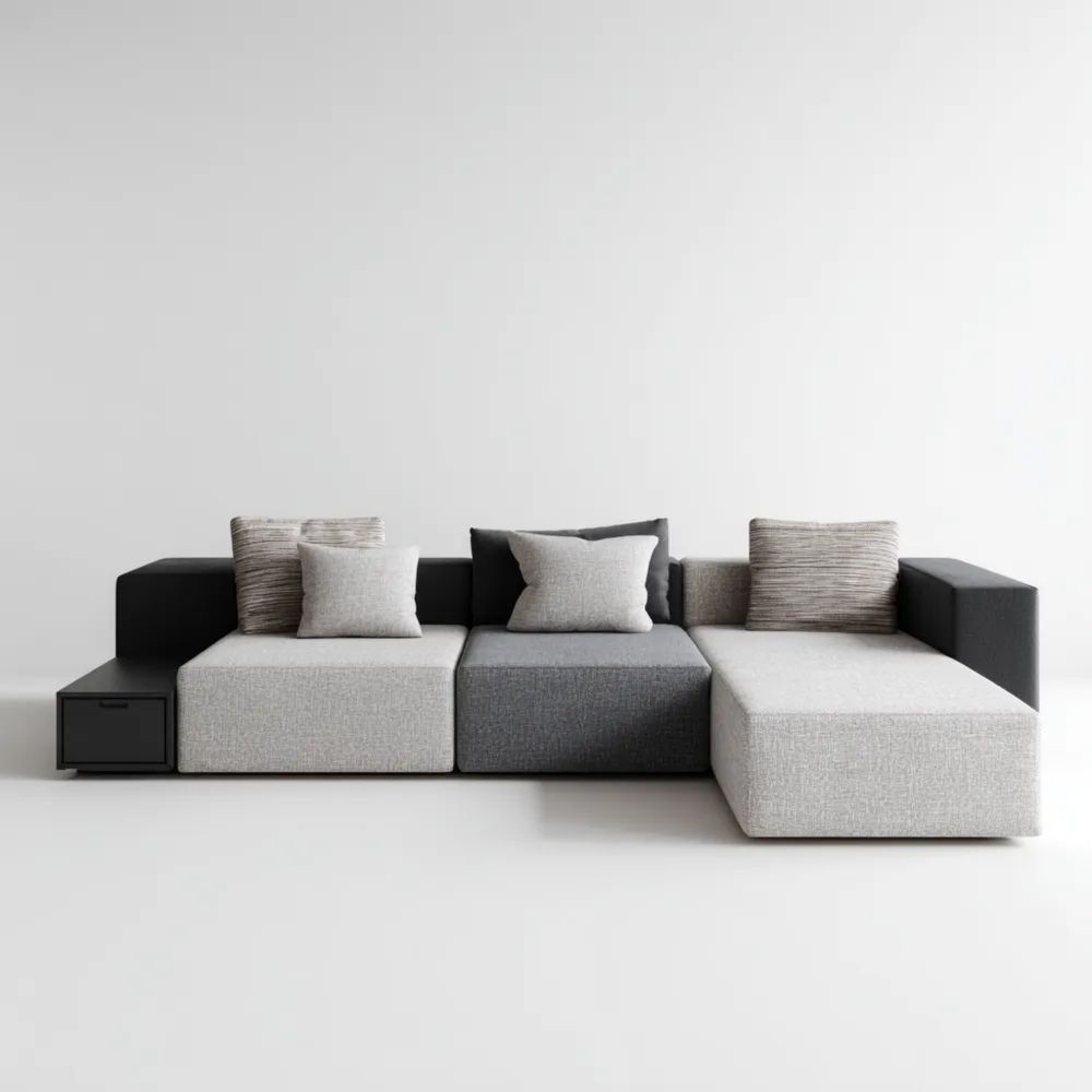 Canapé d'angle modulable tissu 300x150x80 cm – Gris/Noir – Design contemporain-calmestino