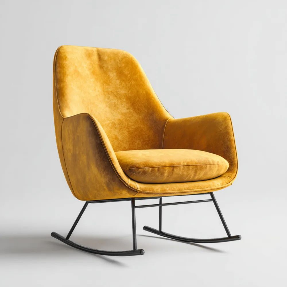 Fauteuil à bascule en velours 75x85x90 cm – Jaune – Design moderne-calmestino