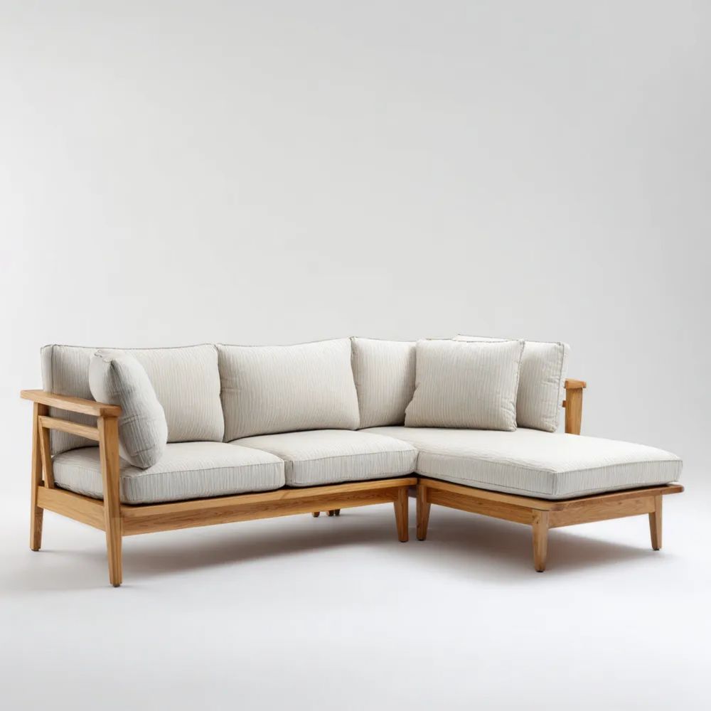 Canapé d'angle en bois et tissu 270x85x75 cm - Beige - Design moderne-calmestino