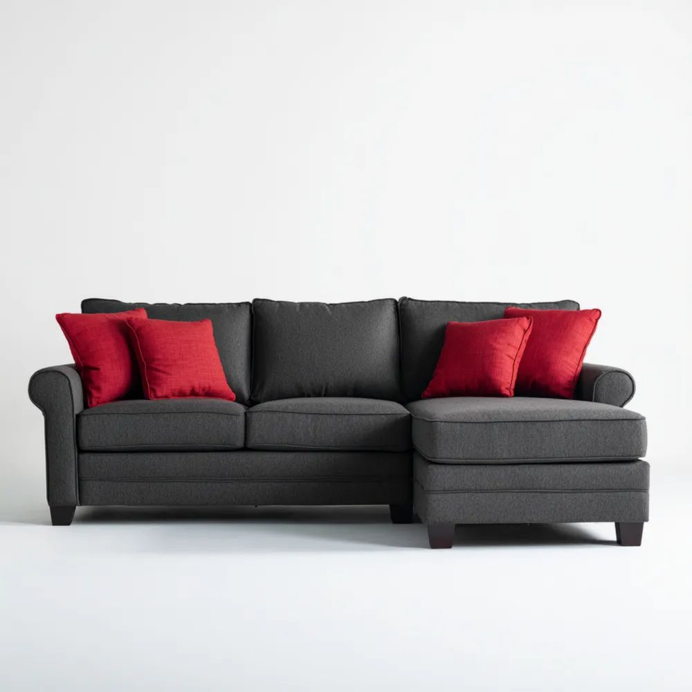 Canapé d'angle tissu 250x150x85 cm - Gris Foncé/Rouge - Design contemporain-calmestino