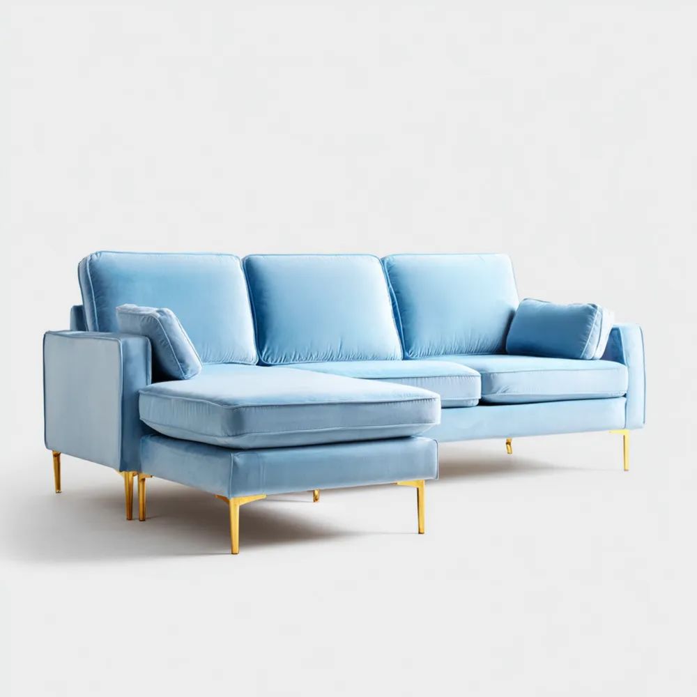Canapé d'angle Velours 250x90x85 cm - Bleu Clair - Design Contemporain-calmestino
