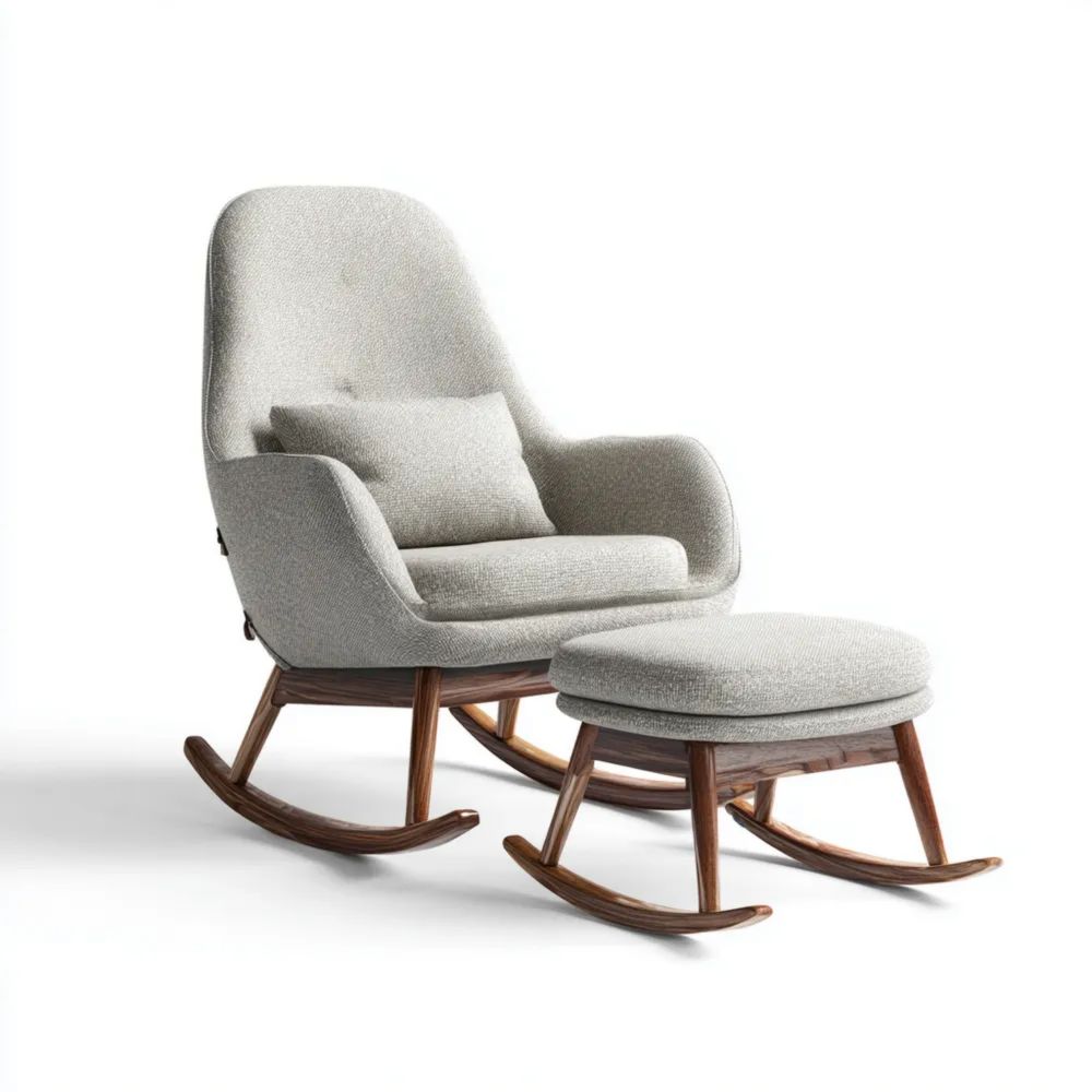 Fauteuil à bascule 80x70x100 cm avec repose-pieds 50x40x40 cm - Tissu Gris Clair - Design moderne-calmestino