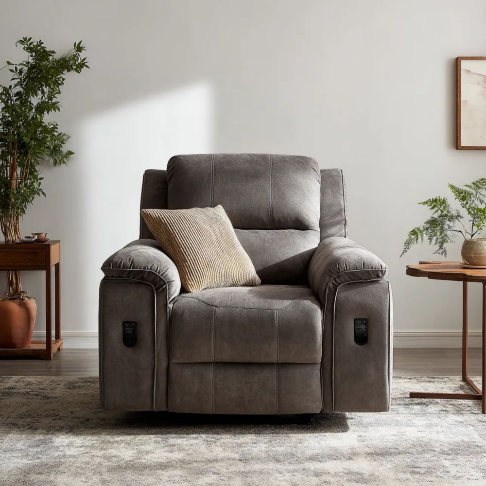 Fauteuil de Relaxation 95x90x100 cm - Tissu Gris - Design Contemporain-calmestino