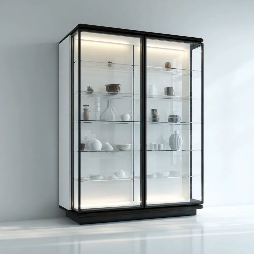 Vitrine design moderne en verre et métal 180x40x200 cm - Noir/Blanc-calmestino