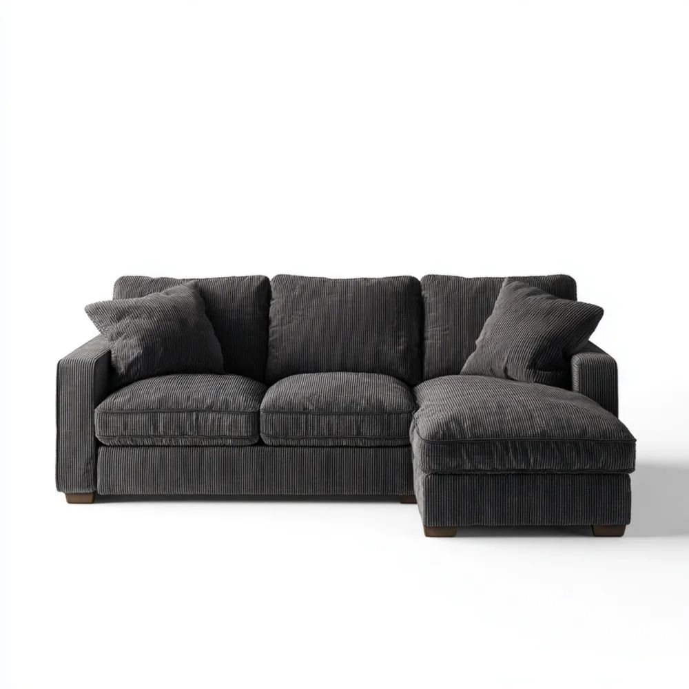 Canapé d'angle Tissu côtelé 280x160x90 cm – Gris Anthracite – Design contemporain-calmestino