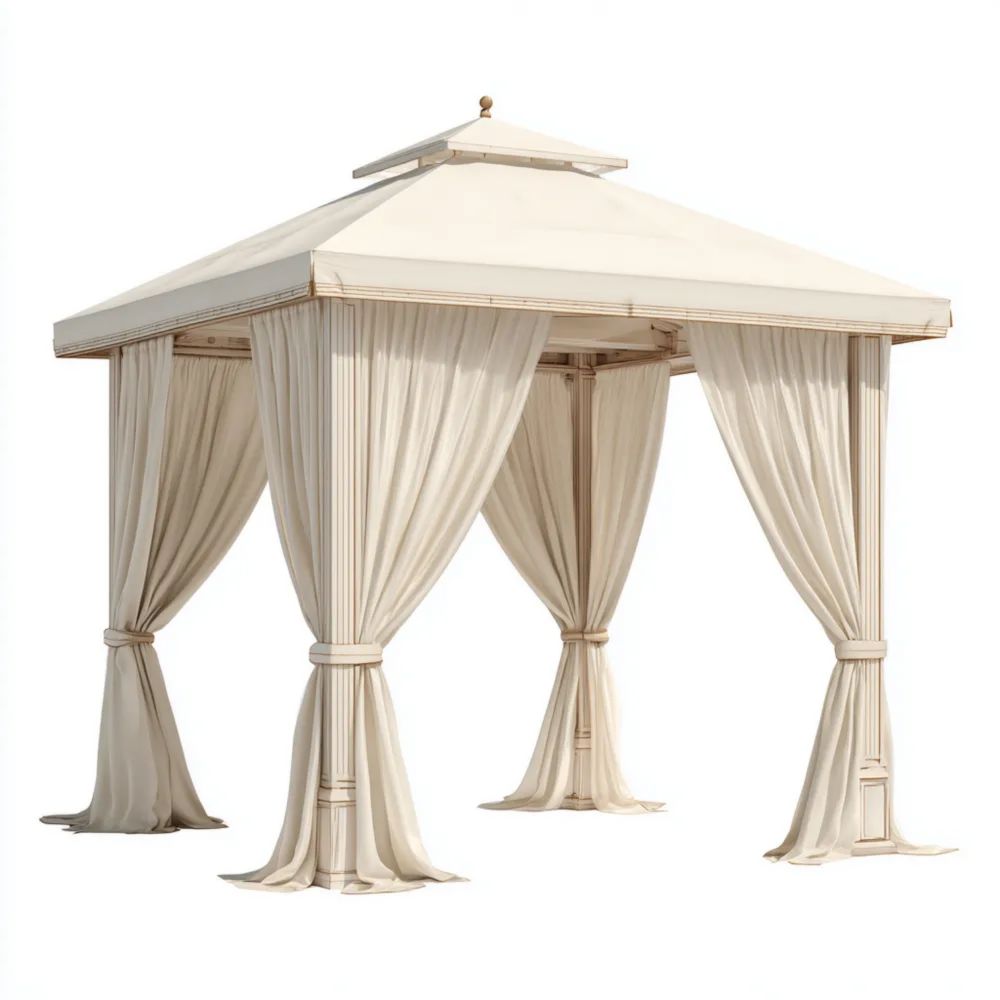 Pergola en aluminium 3x3x2,5 m avec rideaux – Beige – Design élégant-calmestino