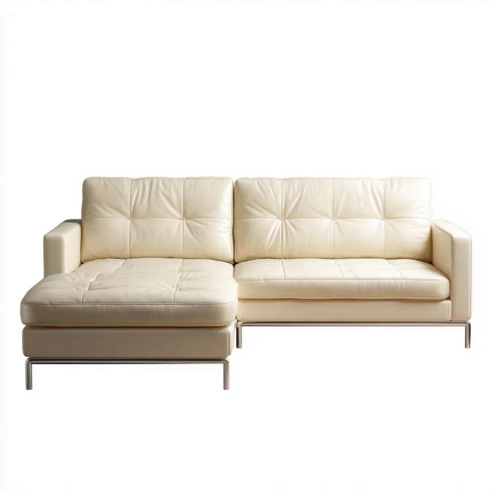 Canapé d'angle en cuir 250x150x85 cm - Beige - Design Moderne-calmestino