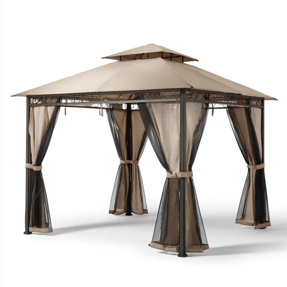 Pergola de Jardin en Métal 300x300x270 cm Beige/Noir - Design Moderne-calmestino