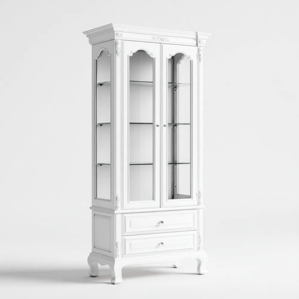 Vitrine en bois 180x72x40 cm avec portes vitrées – Blanc – Design classique-calmestino