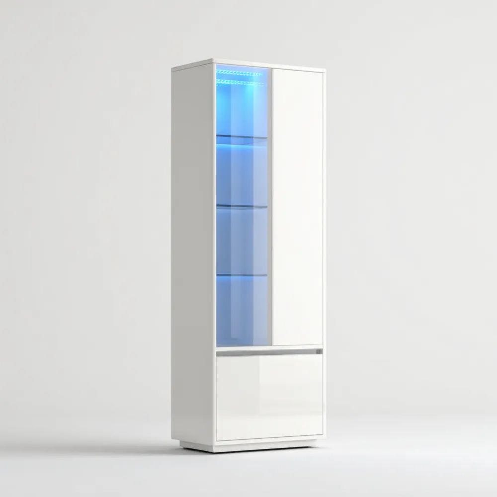 Vitrine moderne LED verre 180x60x40 cm – Blanc Brillant-calmestino