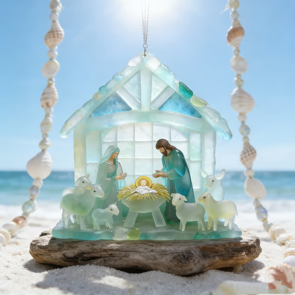 🏆Last Day 50% OFF🌊Christmas scene Jesus Sea glass pendant