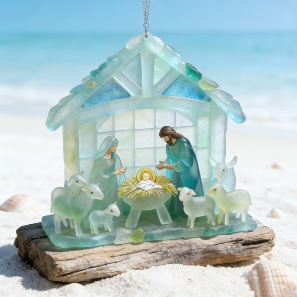 🏆Last Day 50% OFF🌊Christmas scene Jesus Sea glass pendant