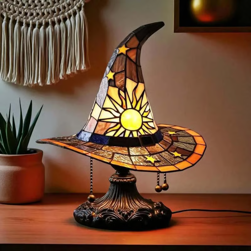 Enchanting Stained Glass Witch Hat Lamp