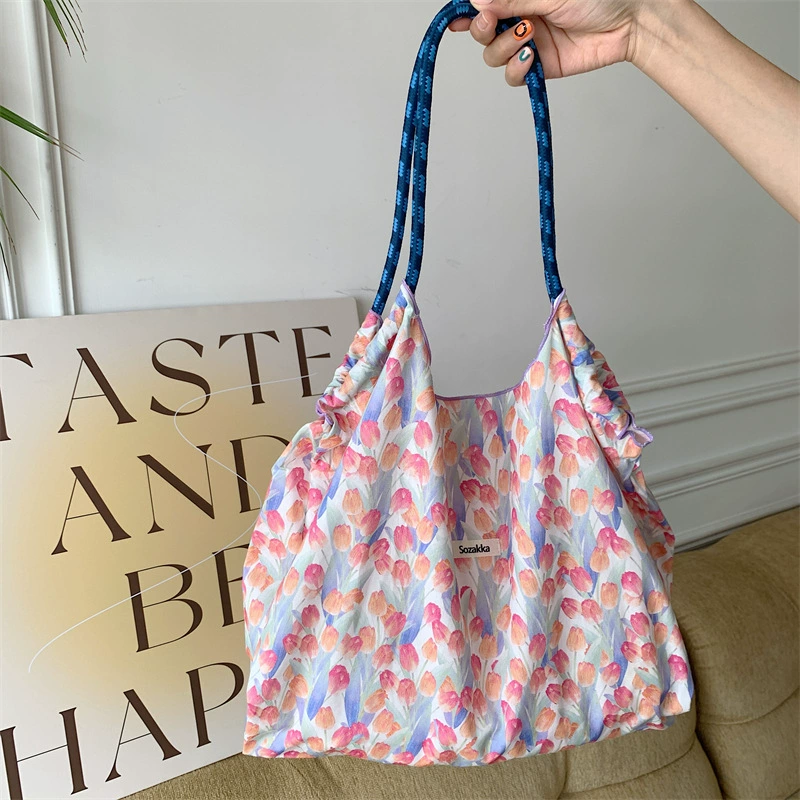 Floral Drawstring Tote Bag
