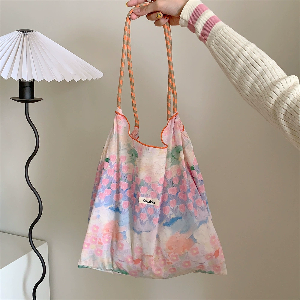 Floral Drawstring Tote Bag