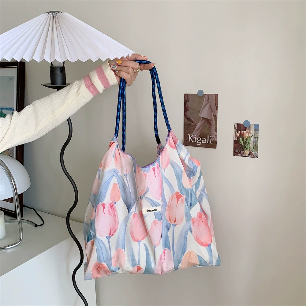 Floral Drawstring Tote Bag