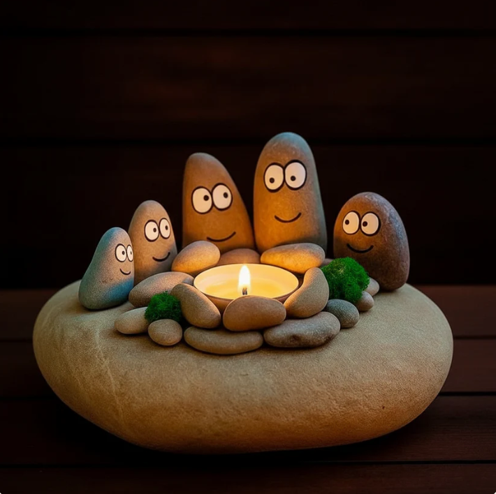 The "Pebble Family" CampfireTealight Holder - Cozy FauxStone centerpiece