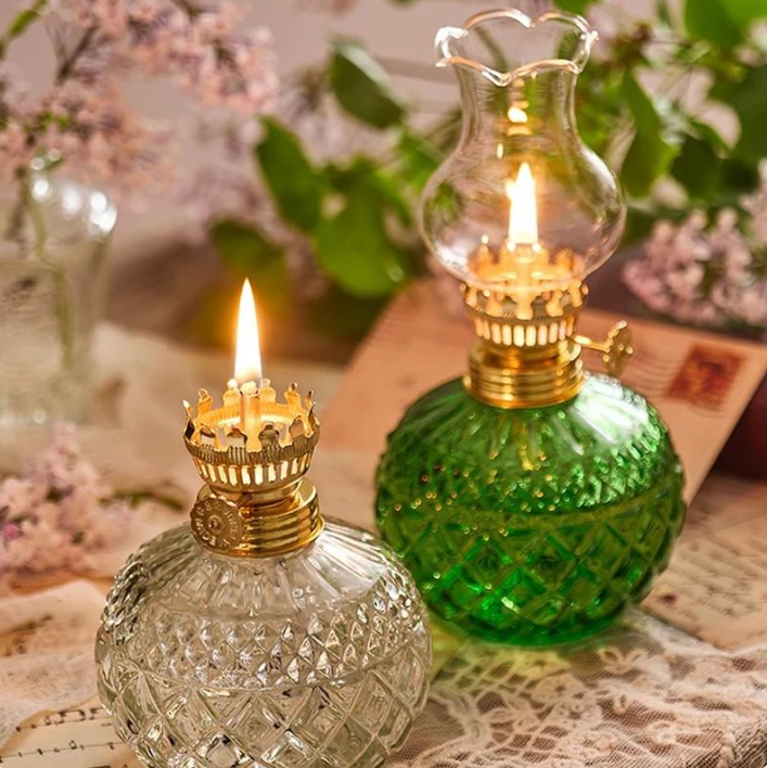 Vintage Style Oil Lamp withGlass Candle Holder