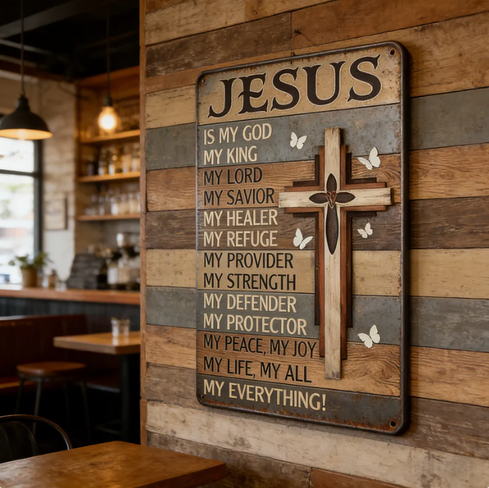 Jesus Is My God KingEverything - Vintage Tin Sign8x12 Inch Religious Metal WallArt