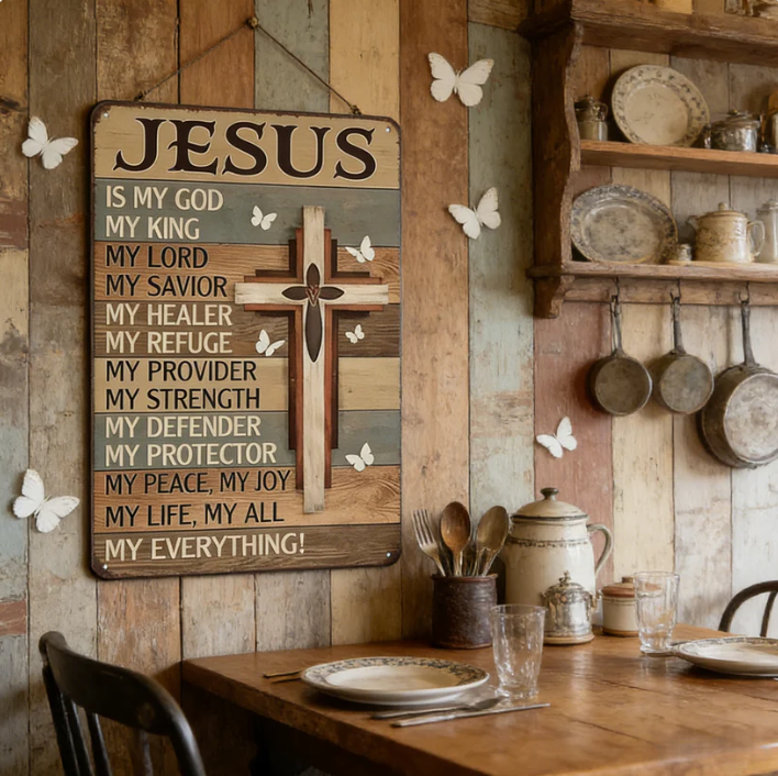 Jesus Is My God KingEverything - Vintage Tin Sign8x12 Inch Religious Metal WallArt