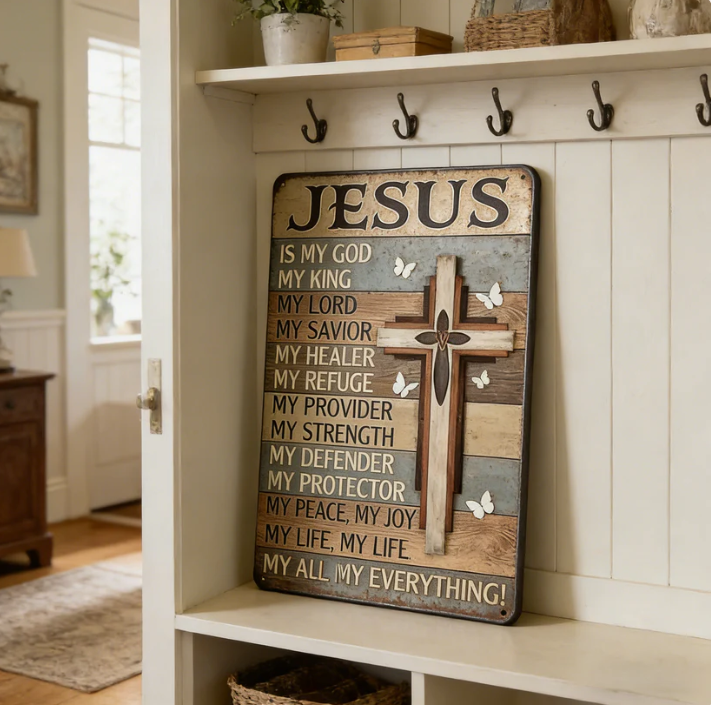 Jesus Is My God KingEverything - Vintage Tin Sign8x12 Inch Religious Metal WallArt