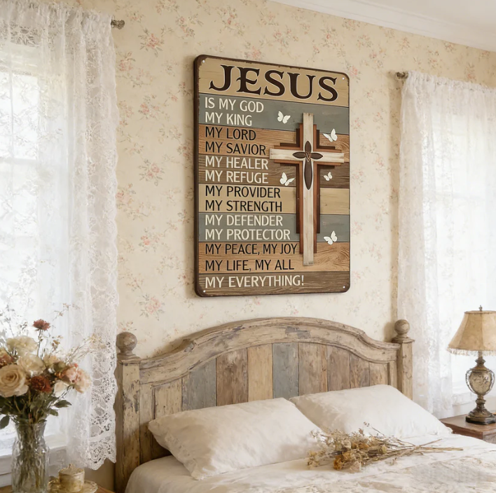 Jesus Is My God KingEverything - Vintage Tin Sign8x12 Inch Religious Metal WallArt