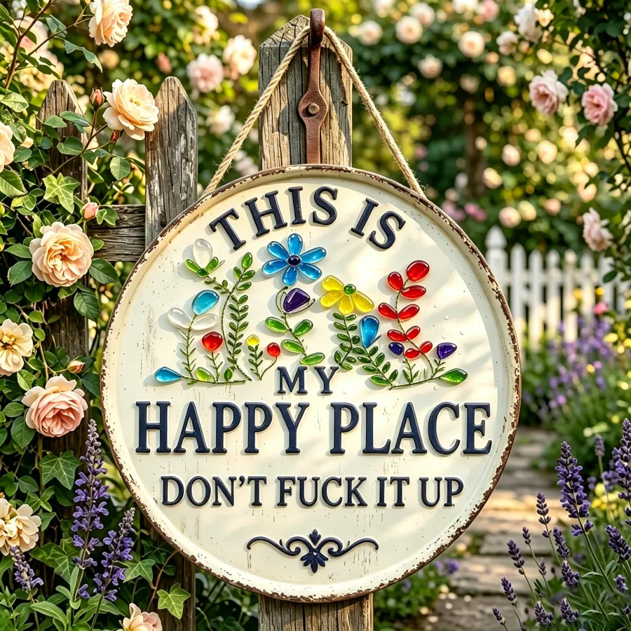 “This Is My Happy Place” - Funny Sea Glass Door Sign