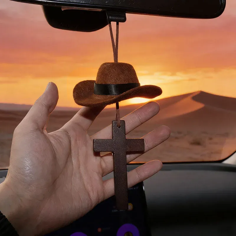 🤠 Cowboy Hat & Cross Car Charm | A Ride with Style & Faith 🚗✨