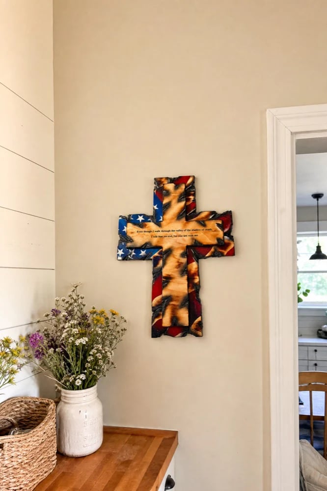 Tattered Flag Cross in a farmhouse kitchen Tattered Flag Cross in a farmhouse kitchen