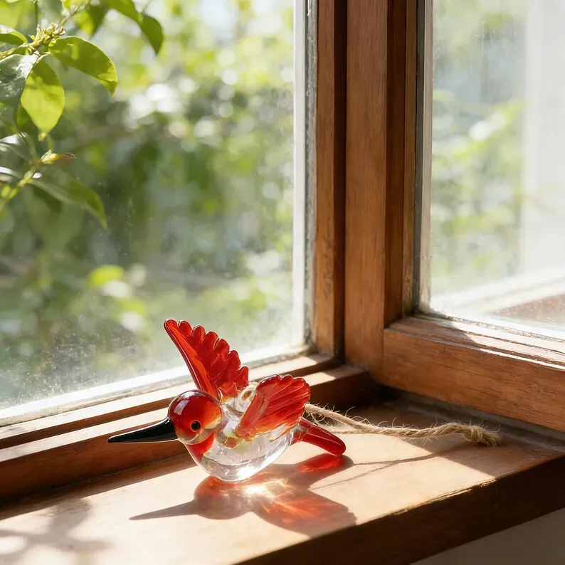 🕊️Hand Blown Glass Bird Ornament – Colorful Glass Bird Suncatcher