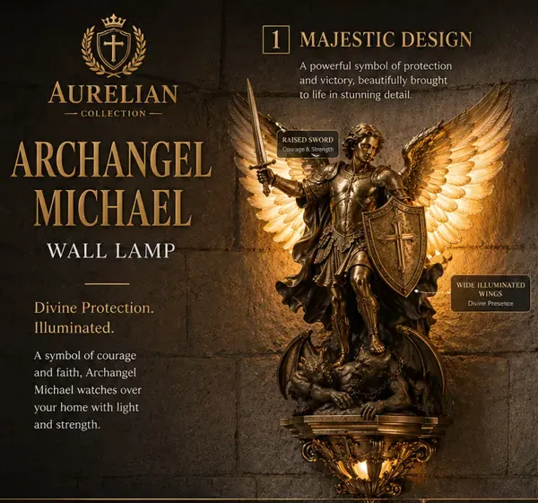 😇Archangel Michael Wall Lamp – Guardian of Light & Valor ⚔️🛡️
