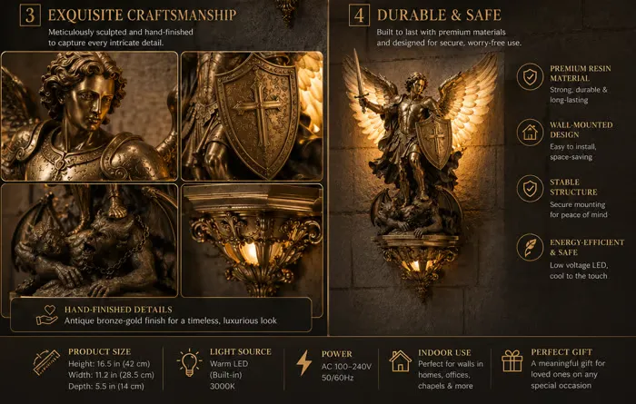 😇Archangel Michael Wall Lamp – Guardian of Light & Valor ⚔️🛡️