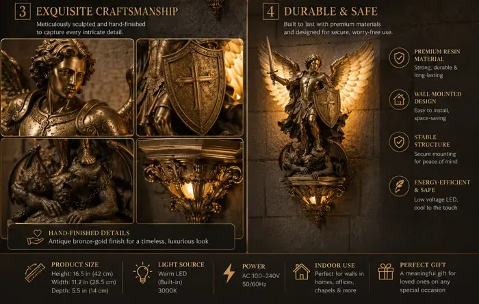😇Archangel Michael Wall Lamp – Guardian of Light & Valor ⚔️🛡️