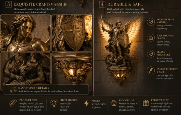 😇Archangel Michael Wall Lamp – Guardian of Light & Valor ⚔️🛡️