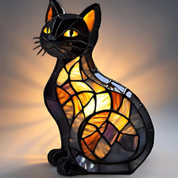 🐱 Stained-Glass Cat Ambient Lamp – Artistic Light with a Feline Soul