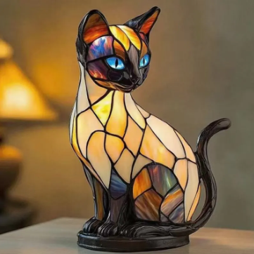 🐱 Stained-Glass Cat Ambient Lamp – Artistic Light with a Feline Soul