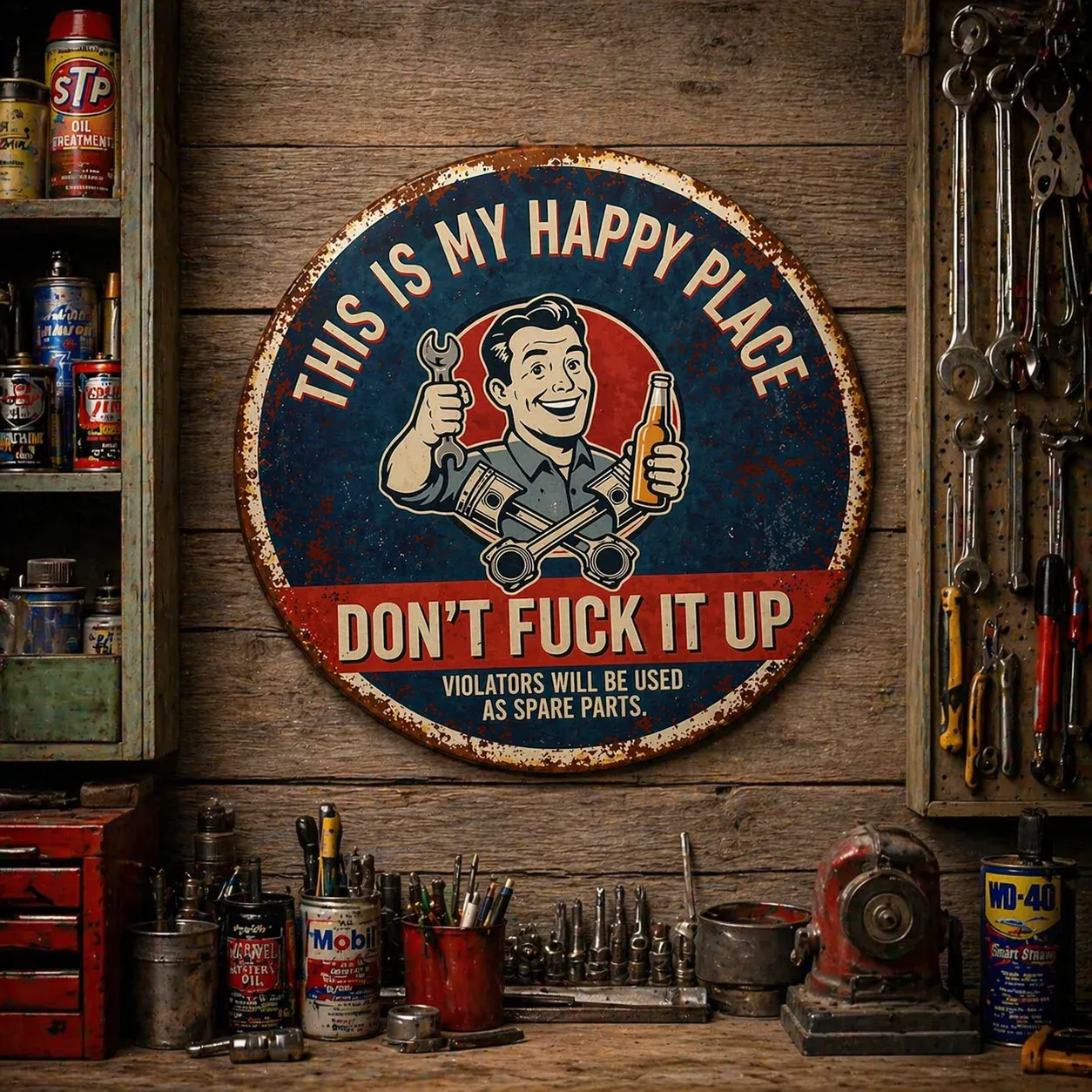 🔩🔧"This Is My Happy Place" Metal Tin Sign