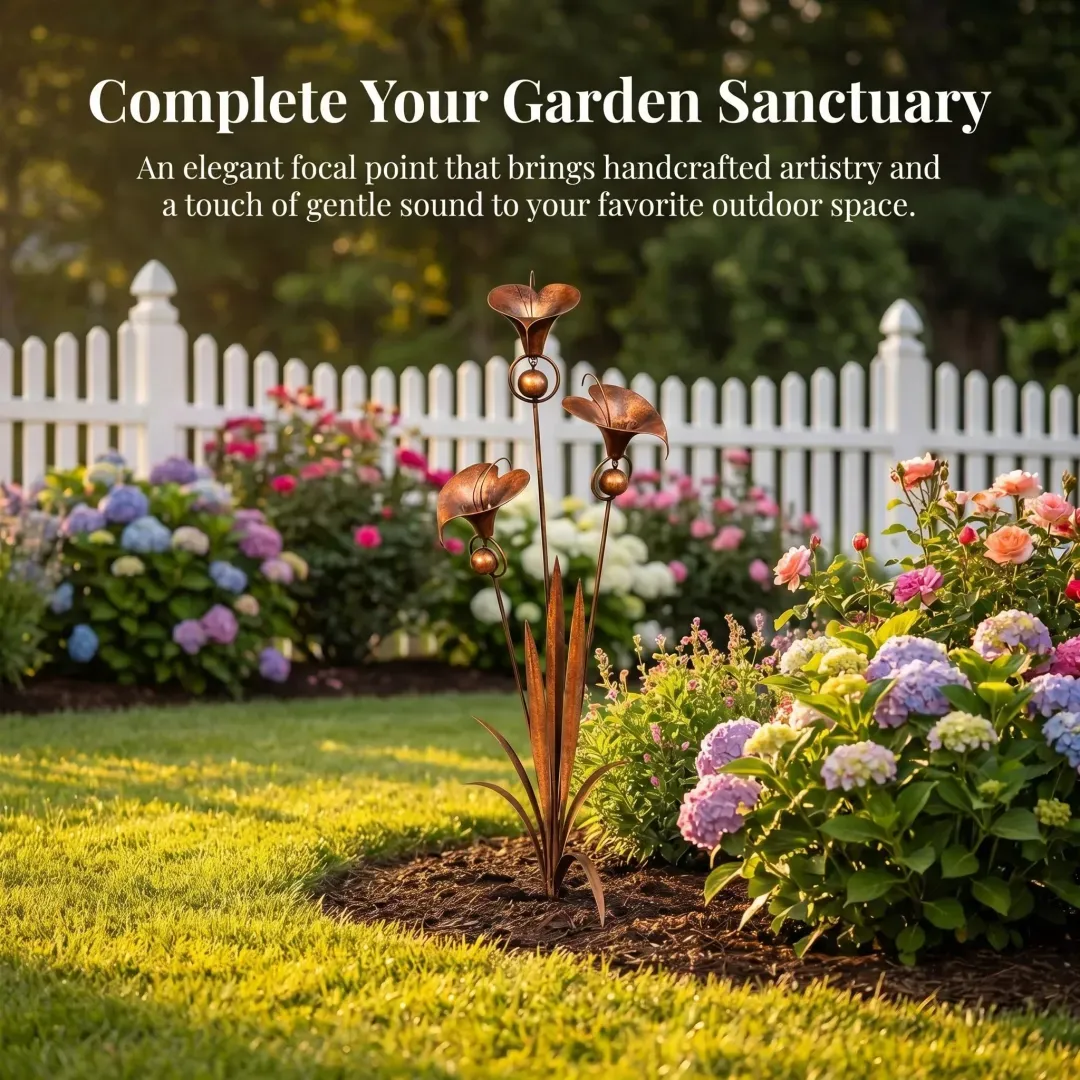 Copper Calla Lily Garden Chime Set – Peaceful Outdoor Decor for Flower Lovers 🌿🔔