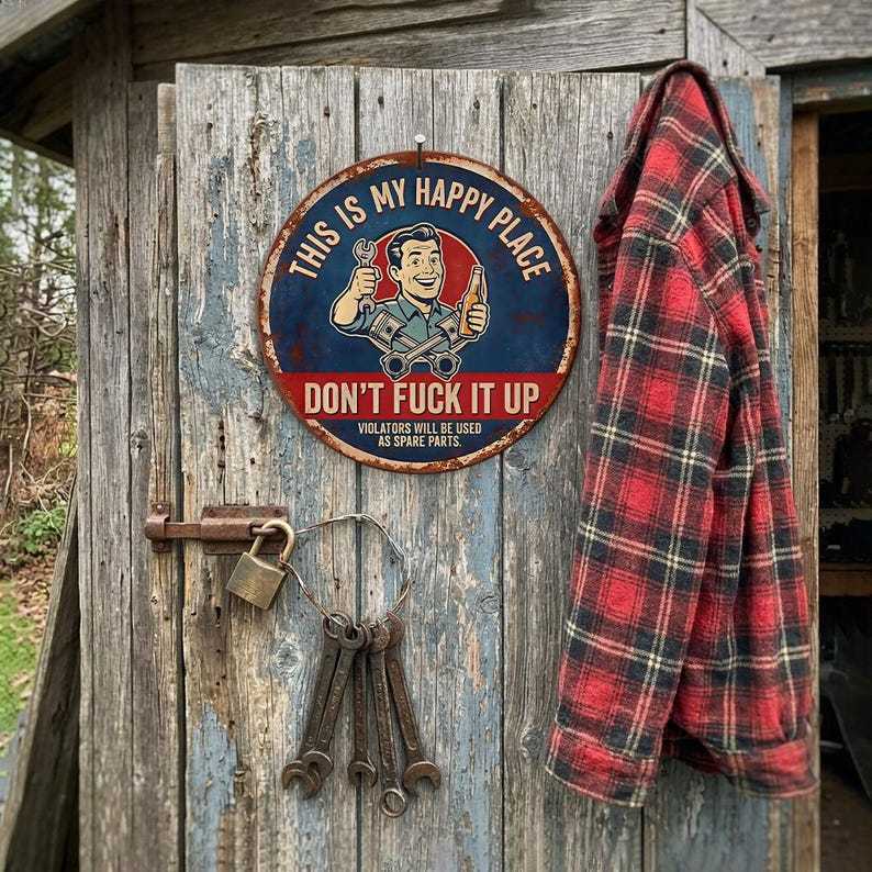 🔩🔧"This Is My Happy Place" Metal Tin Sign