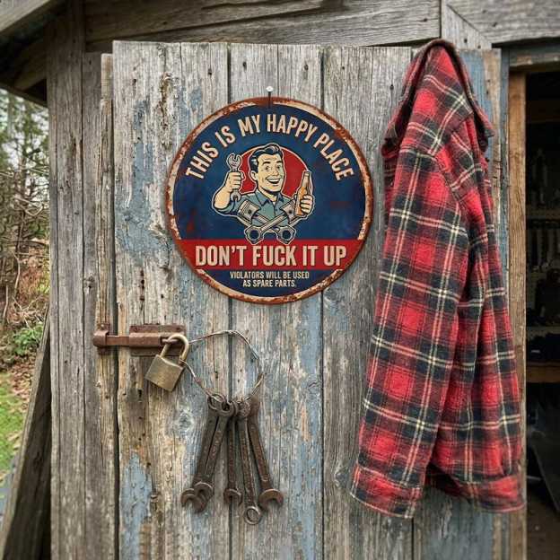 🔩🔧"This Is My Happy Place" Metal Tin Sign