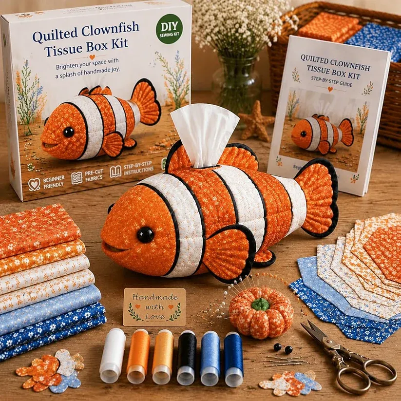 DIY Quilted Sea Animal Tissue Box Kit – Handmade Ocean Patchwork Craft