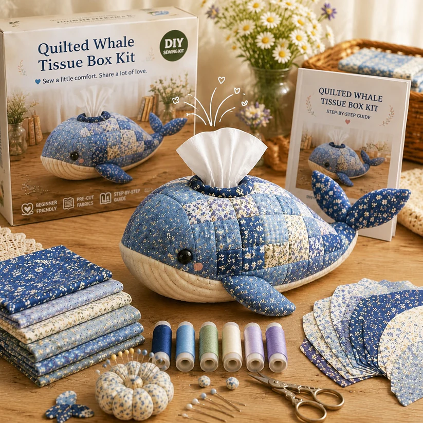 DIY Quilted Sea Animal Tissue Box Kit – Handmade Ocean Patchwork Craft