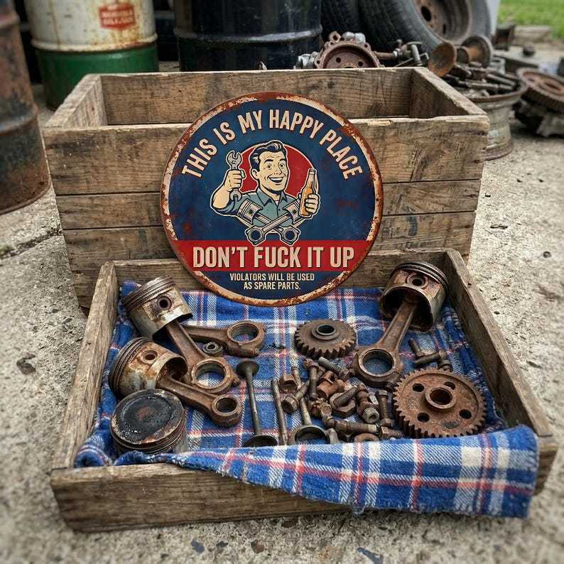 🔩🔧"This Is My Happy Place" Metal Tin Sign