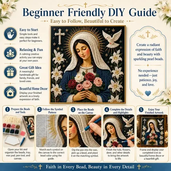 🙏 Divine Pearl Bead Virgin Mary Icon – A Peaceful DIY Faith Art Gift ✨